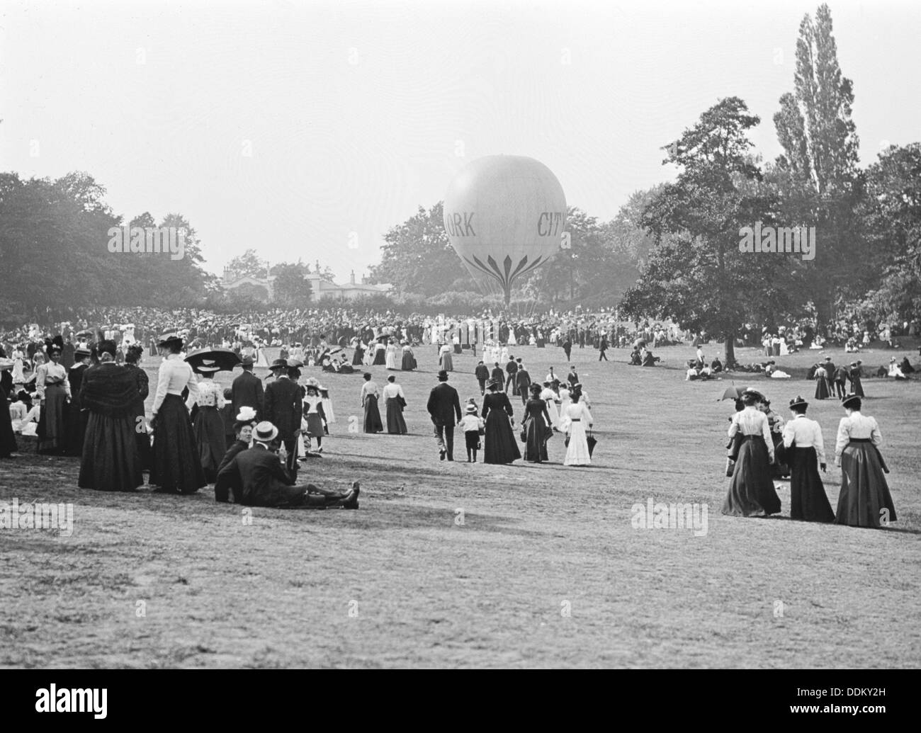 Balloon ascent at Crystal Palace Park, Sydenham, London, late 19th century. Artist: Unknown Stock Photo