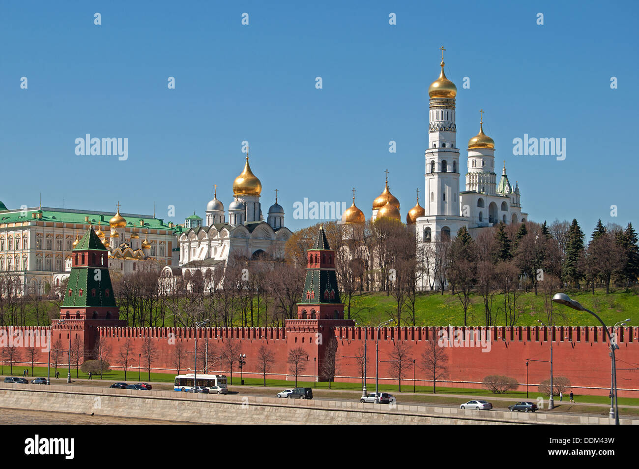 Moscow Kremlin. Wall and churches. Stock Photo