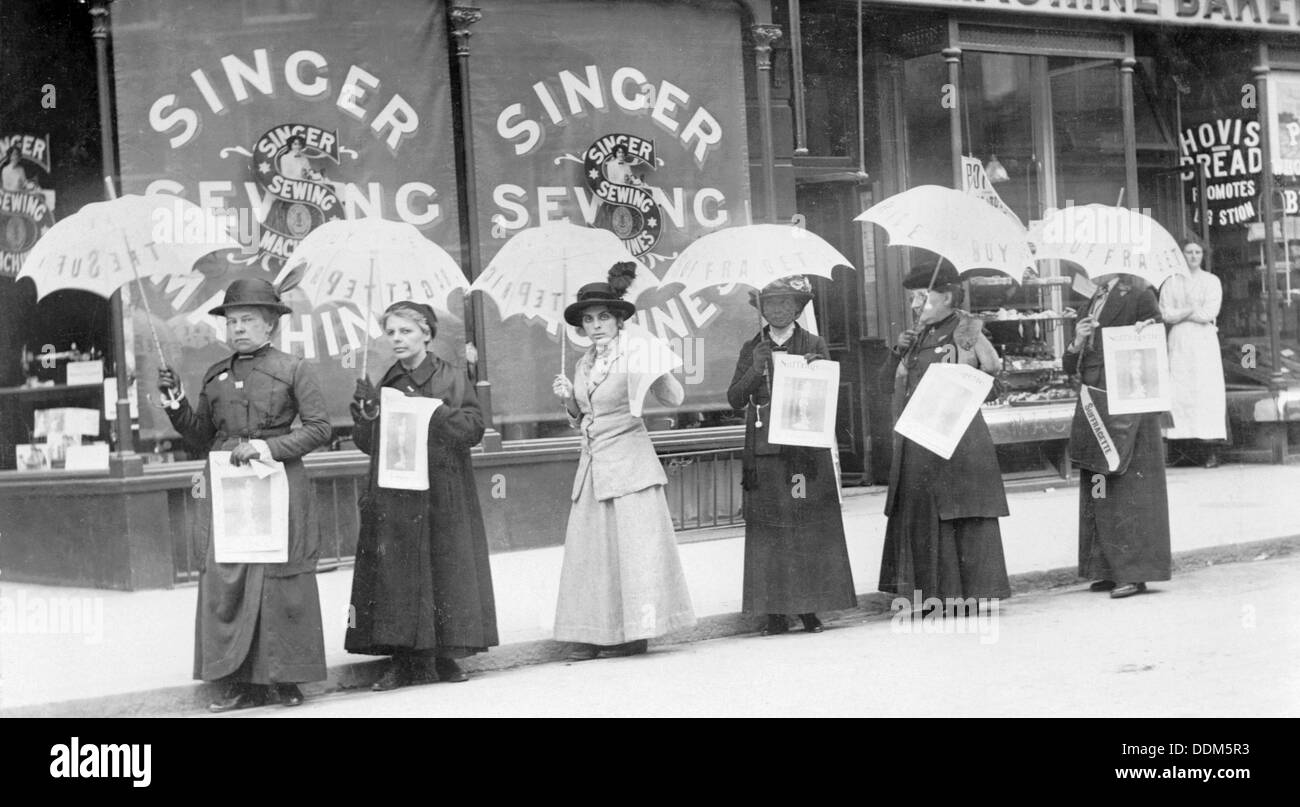 A parasol parade selling The Suffragette newspaper, Brighton, Sussex, 1914. Artist: Unknown Stock Photo