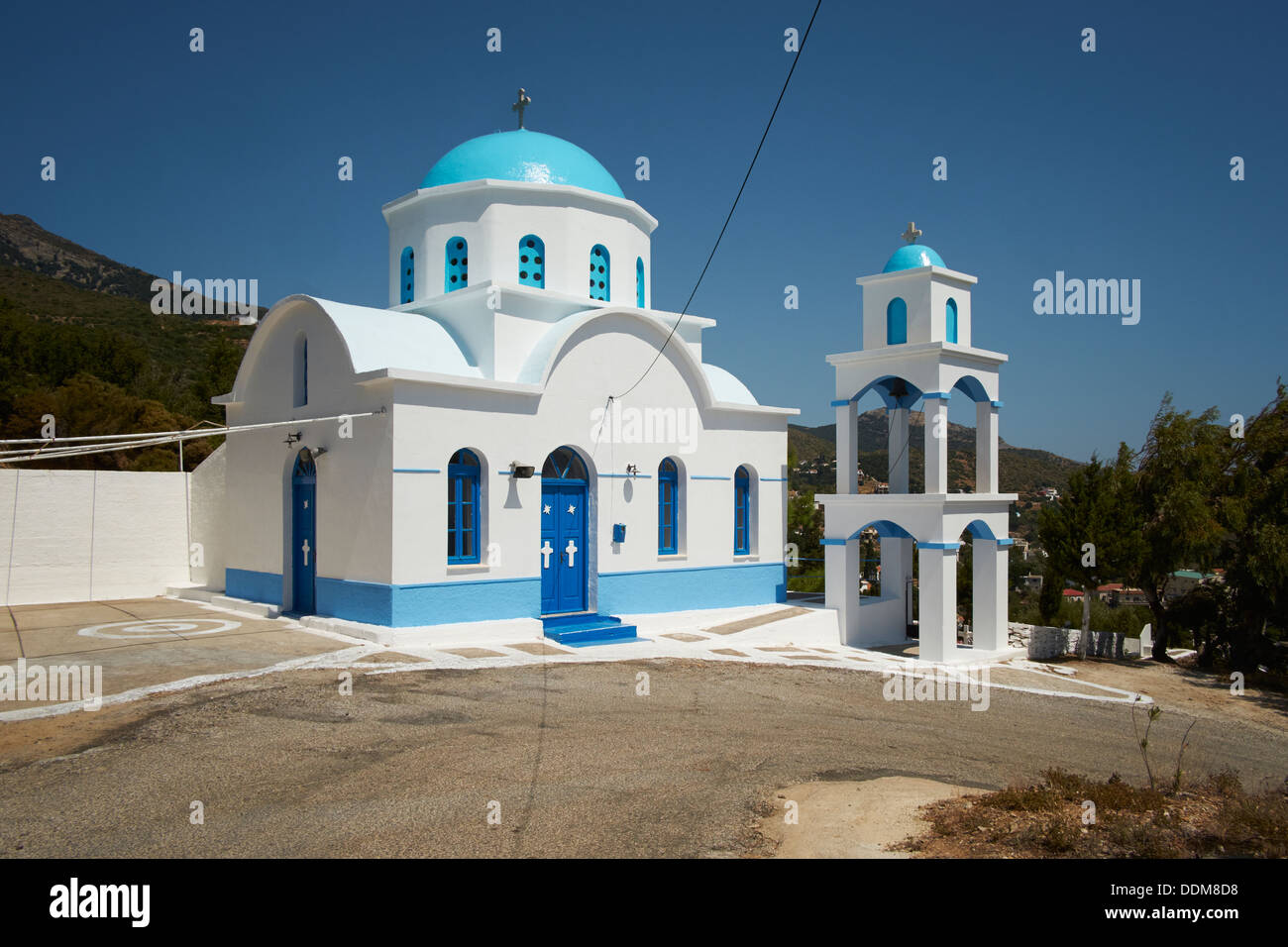 Greek Orthodox church, Agios Pandelemonas, Ikaria, Greece Stock Photo