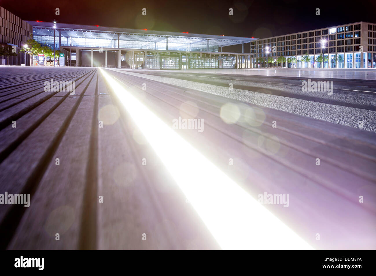 Germany/Brandenburg/Schoenefeld, Terminal of Berlin Brandenburg Airport (BER) at night, 22 Aug 2013 Stock Photo