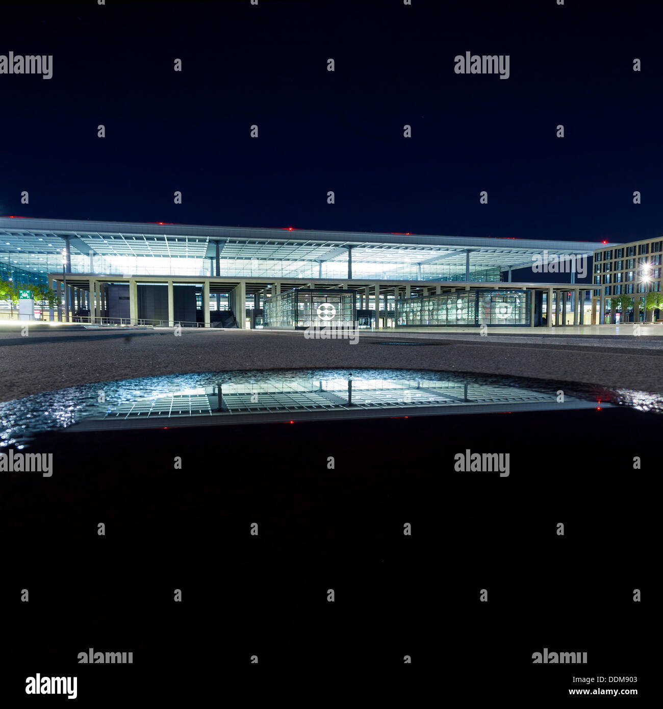 Germany/Brandenburg/Schoenefeld, Terminal of Berlin Brandenburg Airport (BER) at night, 22 Aug 2013 Stock Photo