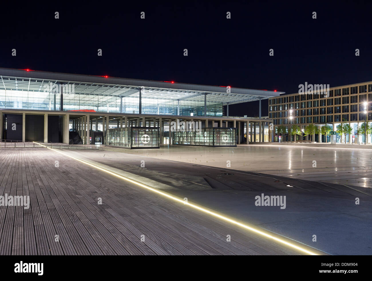 Germany/Brandenburg/Schoenefeld, Terminal of Berlin Brandenburg Airport (BER) at night, 22 Aug 2013 Stock Photo