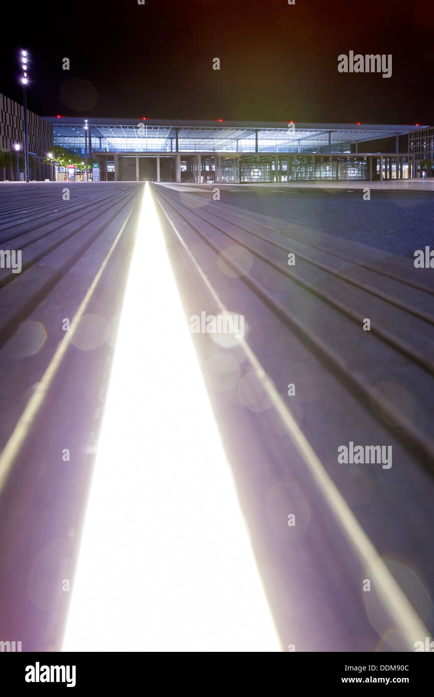 Germany/Brandenburg/Schoenefeld, Terminal of Berlin Brandenburg Airport (BER) at night, 22 Aug 2013 Stock Photo