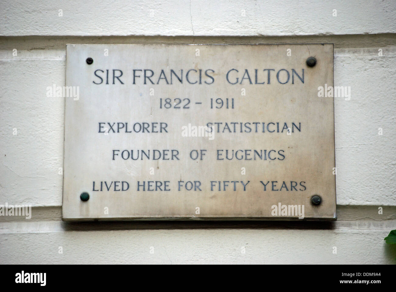 plaque marking a home of sir francis galton, explorer, statistician and founder of eugenics, rutland gate, london, england Stock Photo