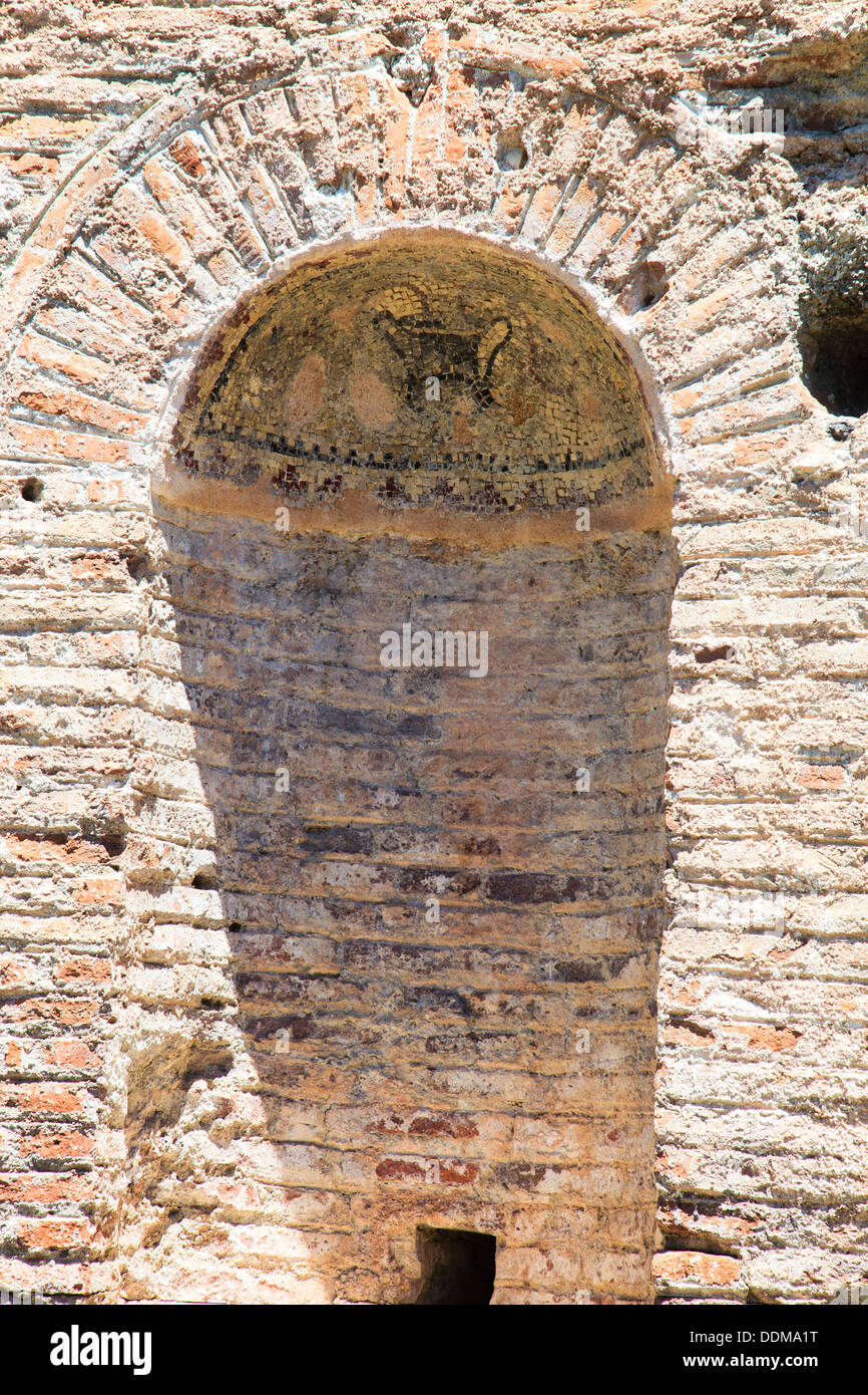 Roman mosaic in alcove in Butrint Albania Stock Photo