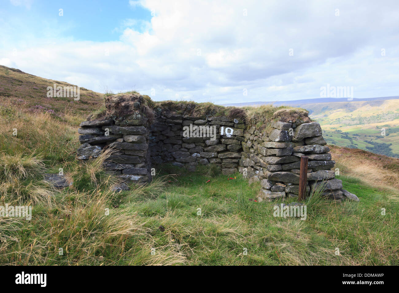 Grouse Butt or shooting hide in the Peak District National Park Derbyshire Stock Photo