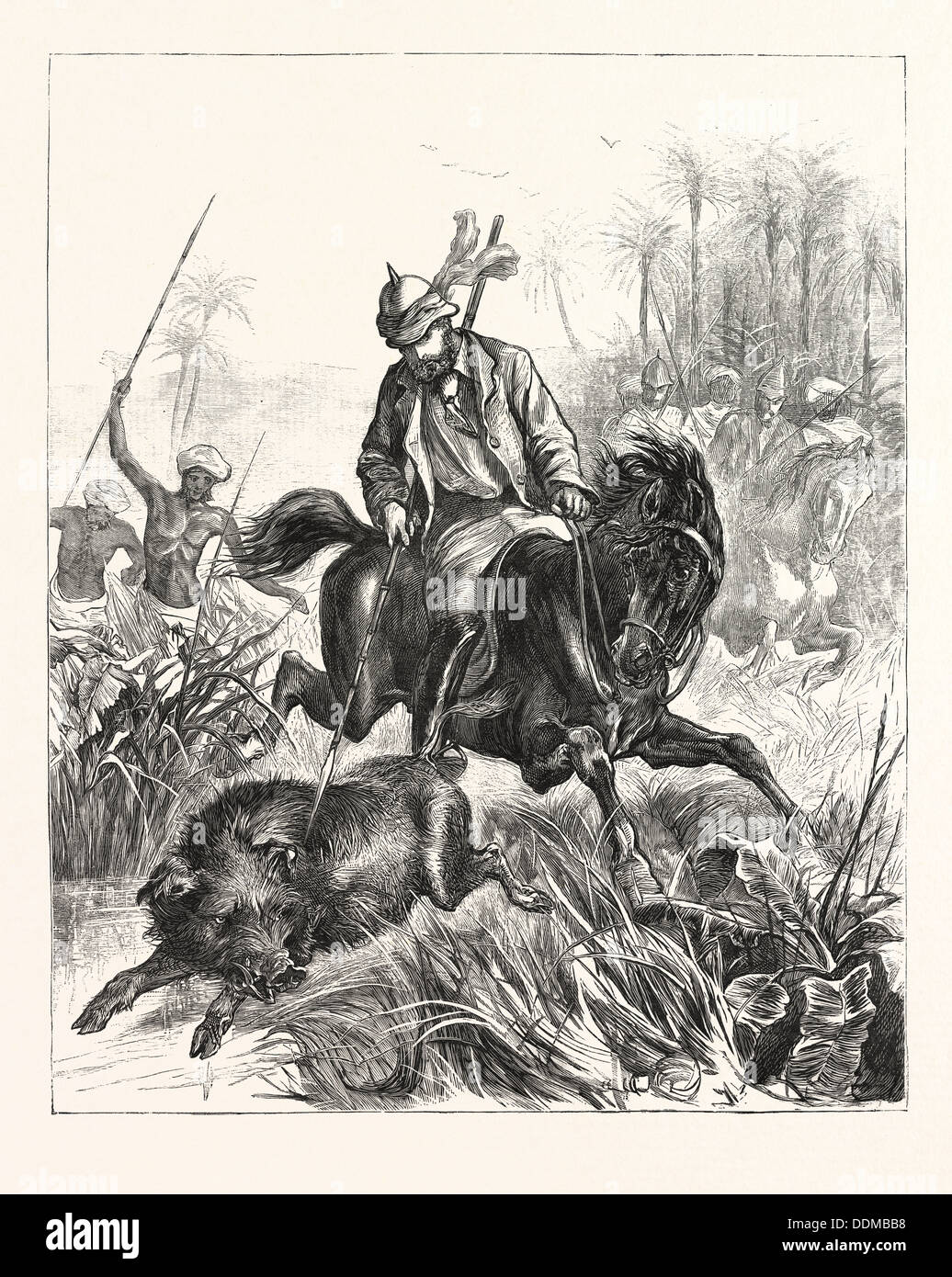 IN INDIA, The Prince of Wales, pig-sticking. hunt, hunting, engraving 1876 Stock Photo
