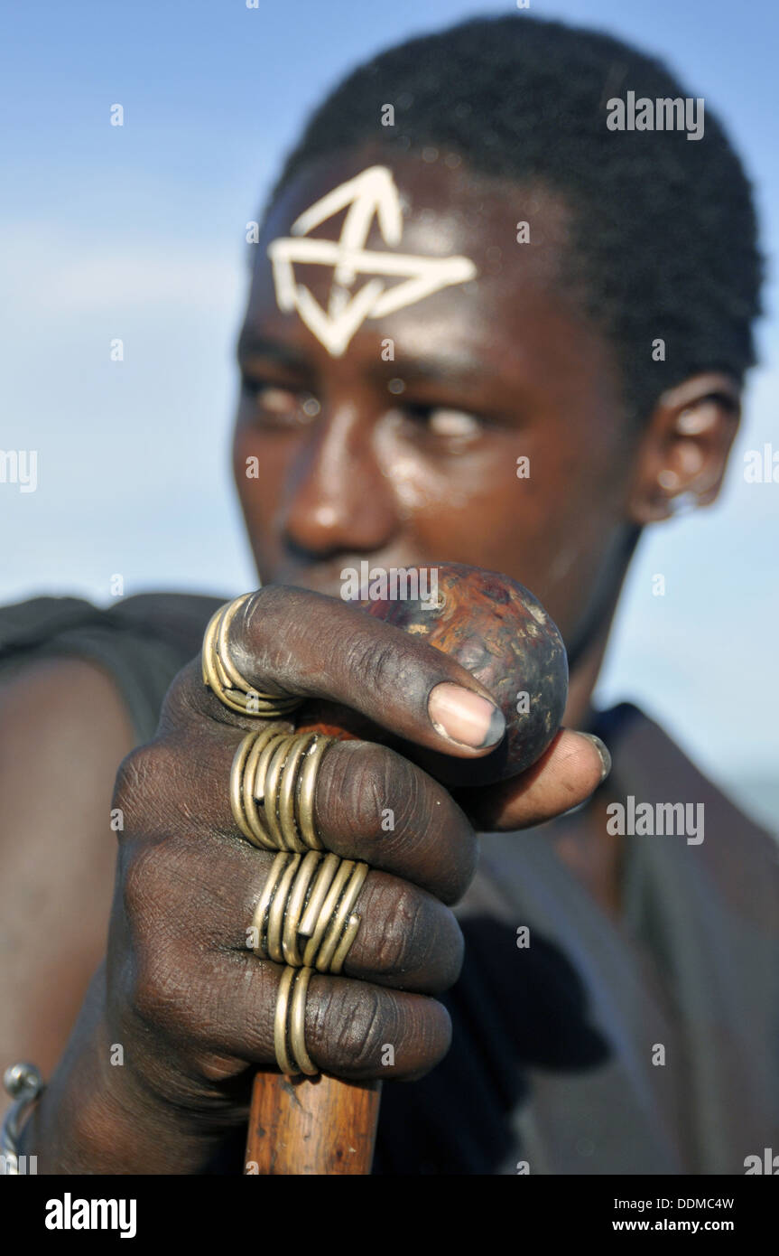 Traditional Masai tribal face painting and jewelry. Tanzania Collection