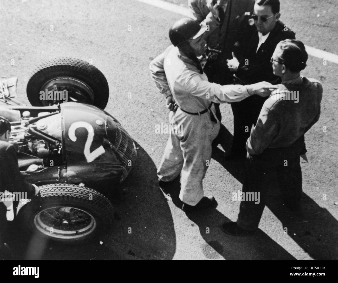 Giuseppe Farina and Alfa Romeo 159, French Grand Prix, Rheims, 1951. Artist: Unknown Stock Photo