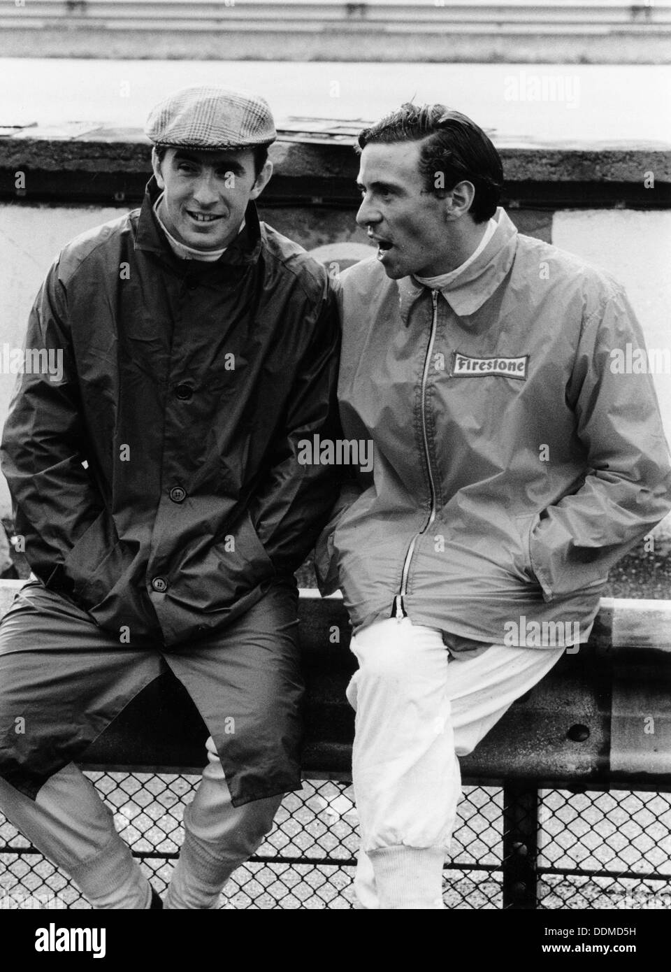 Jackie Stewart on the left, and Jim Clark, 1967. Artist: Unknown Stock Photo