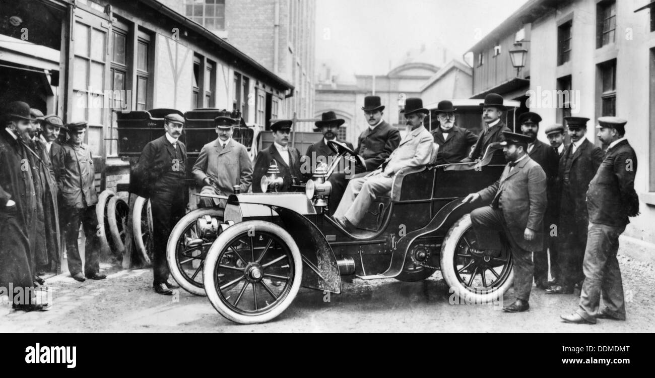 Wilhelm Maybach in a Mercedes, 1903. Creator: Unknown. Stock Photo