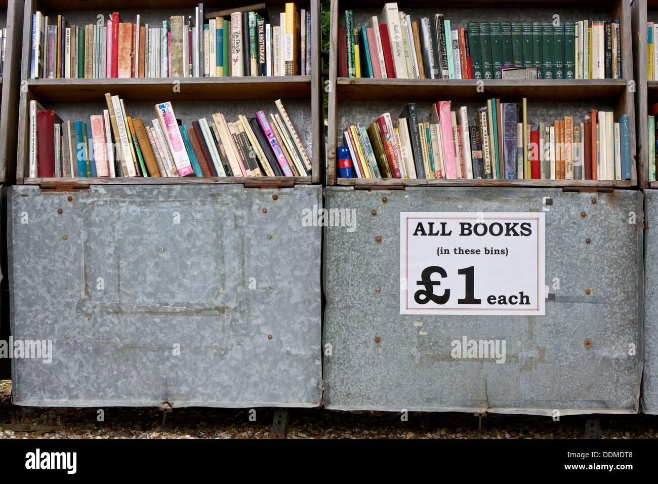 Outdoor display of books for sale Hay on Wye Powys Wales Great Britain