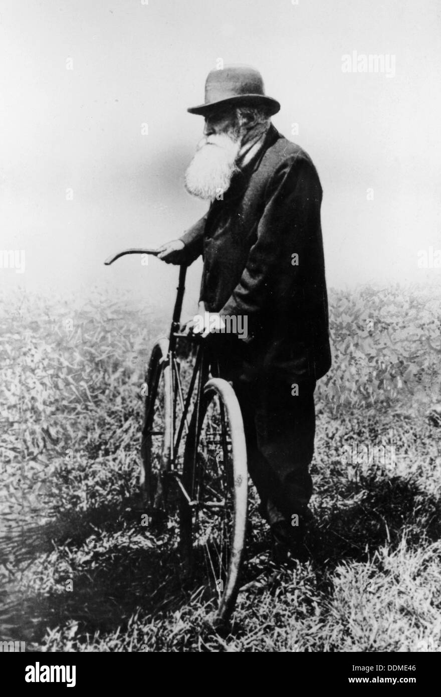 John Boyd Dunlop with bicycle, July 1918. Artist: Unknown Stock Photo