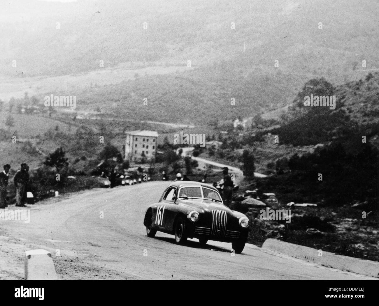 Fiat 1100S Berlinetta competing in the Mille Miglia, Italy, 1947. Artist: Unknown Stock Photo