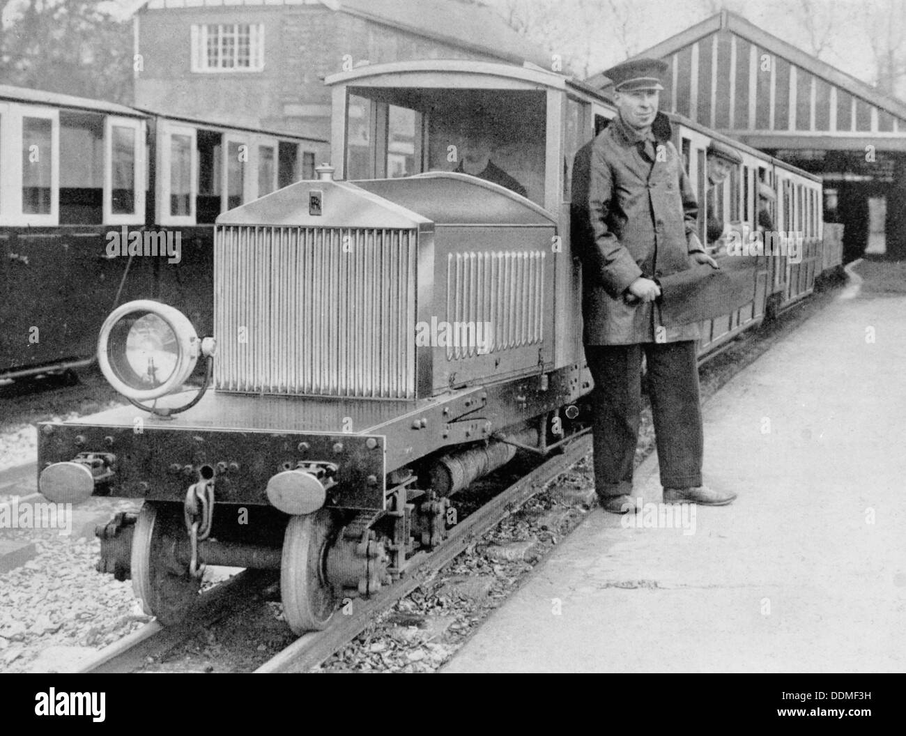 Rolls-Royce Silver Ghost locomotive on the Romney, Hythe & Dymchurch Railway, 1933. Artist: Unknown Stock Photo