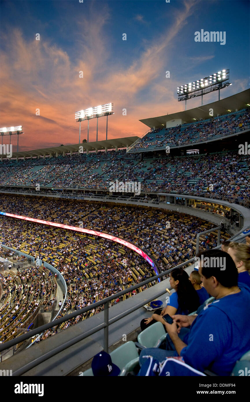 Fans at a baseball game at Dodger Stadium in Los Angeles Stock Photo