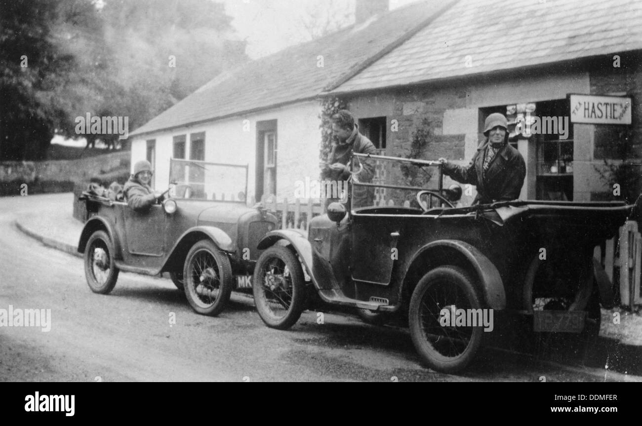 Two Austin Sevens parked outside a small tea shop, c1925. Artist: Unknown Stock Photo