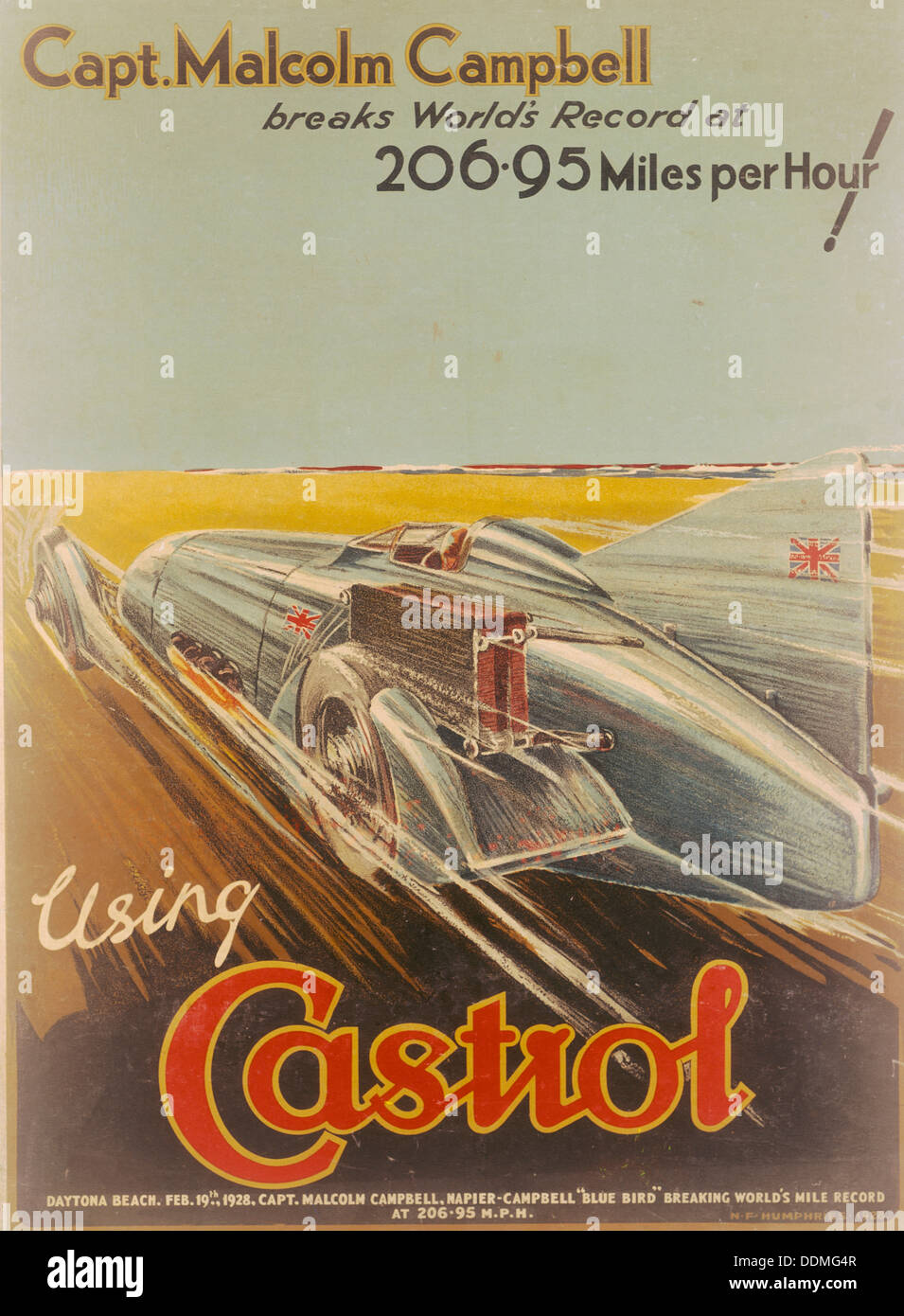 Poster Advertising Castrol Featuring Bluebird 1928 Artist Nf