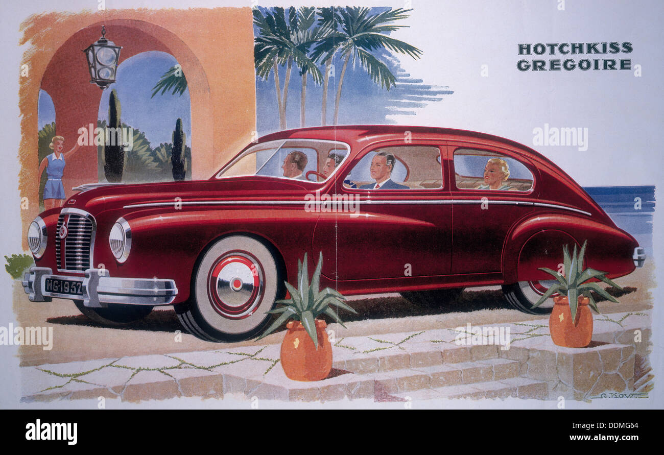 Poster advertising a Hotchkiss-Gregoire car, 1951. Artist: Unknown Stock Photo