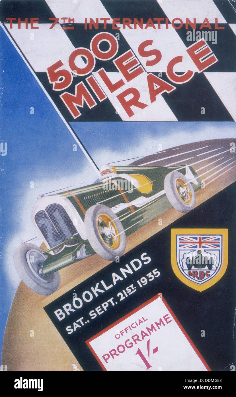 A programme for Brooklands 500 miles race, 1935. Artist: Unknown Stock Photo