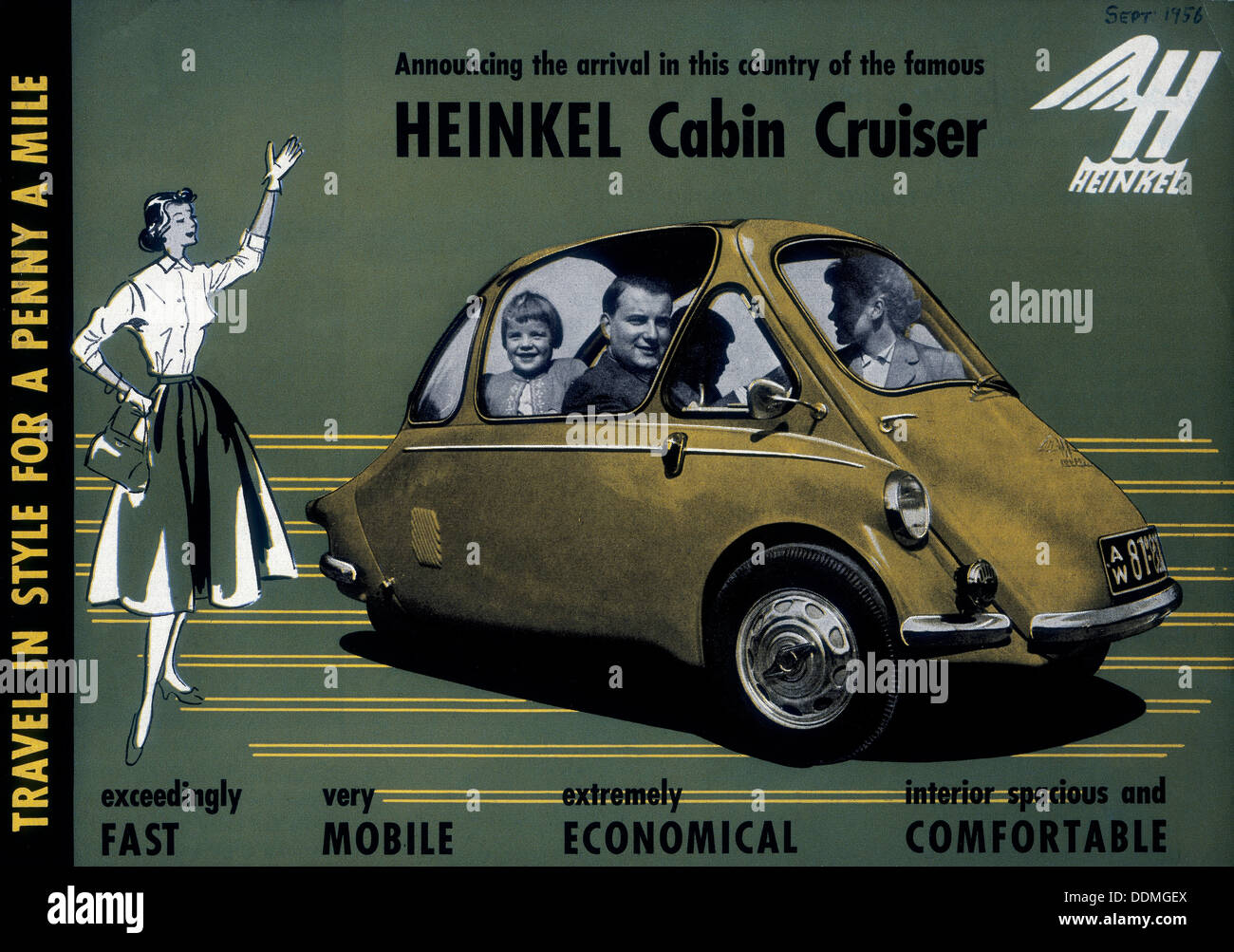 Poster advertising a Heinkel Cabin Cruiser, 1956. Artist: Unknown Stock Photo