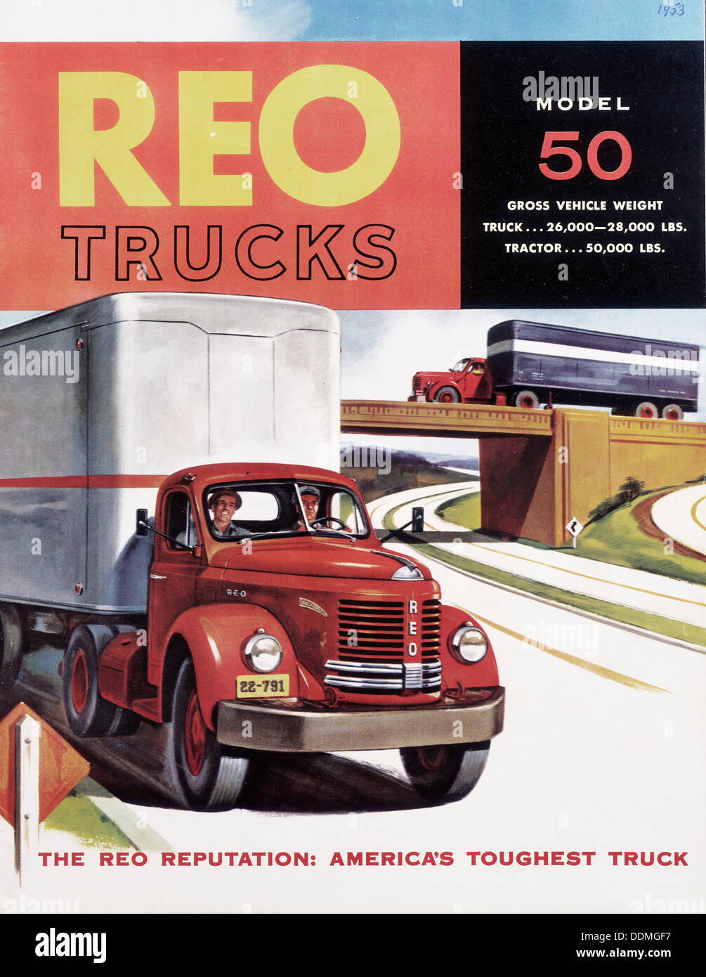 Poster advertising REO trucks, 1958. Artist: Unknown Stock Photo
