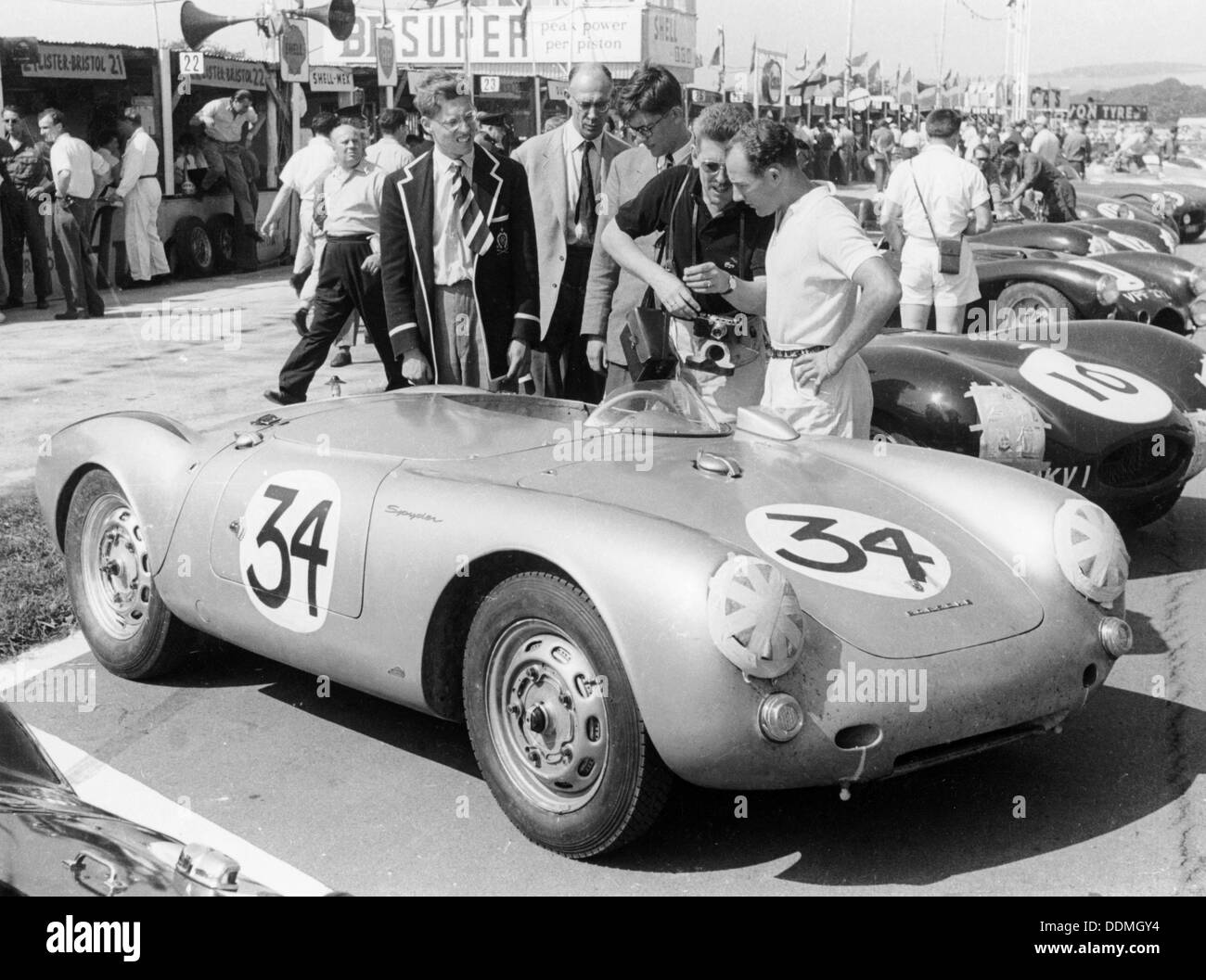 Stirling Moss with Porsche RSK, Goodwood, Sussex, 1955. Artist: Unknown Stock Photo