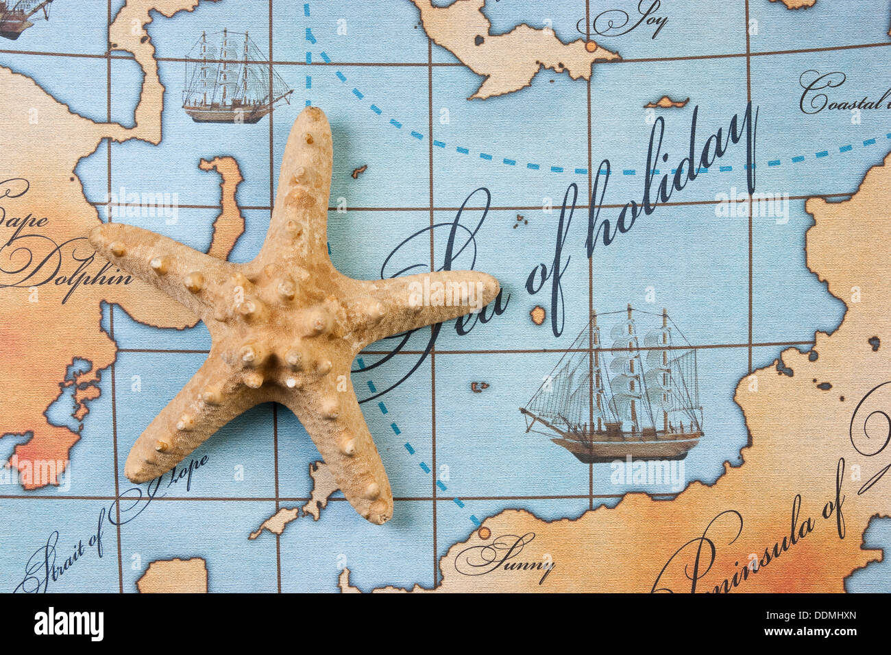 starfish on the map Stock Photo