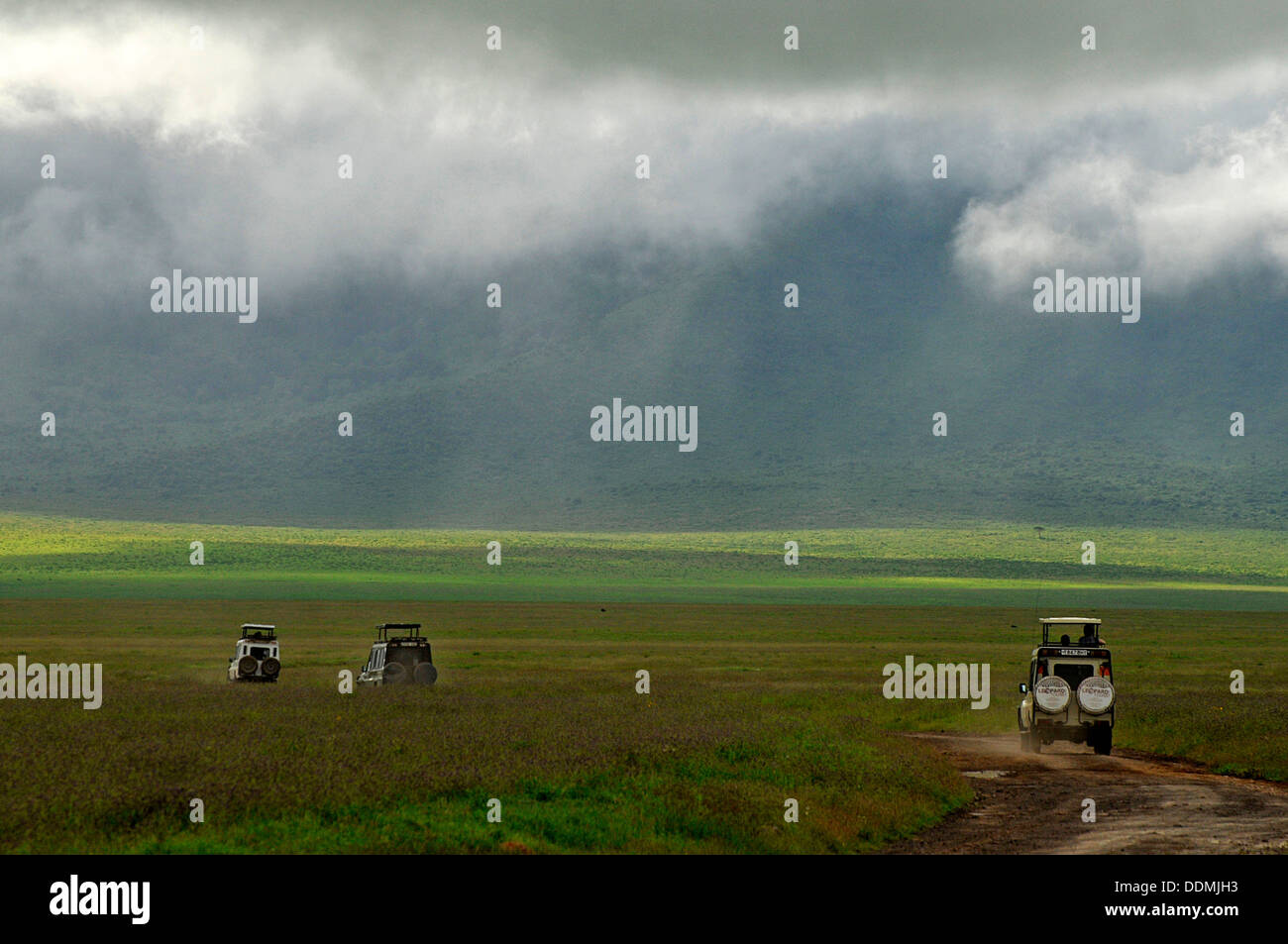 Jeep safari tour in Ngorongoro national Park Tanzania Collection Stock Photo