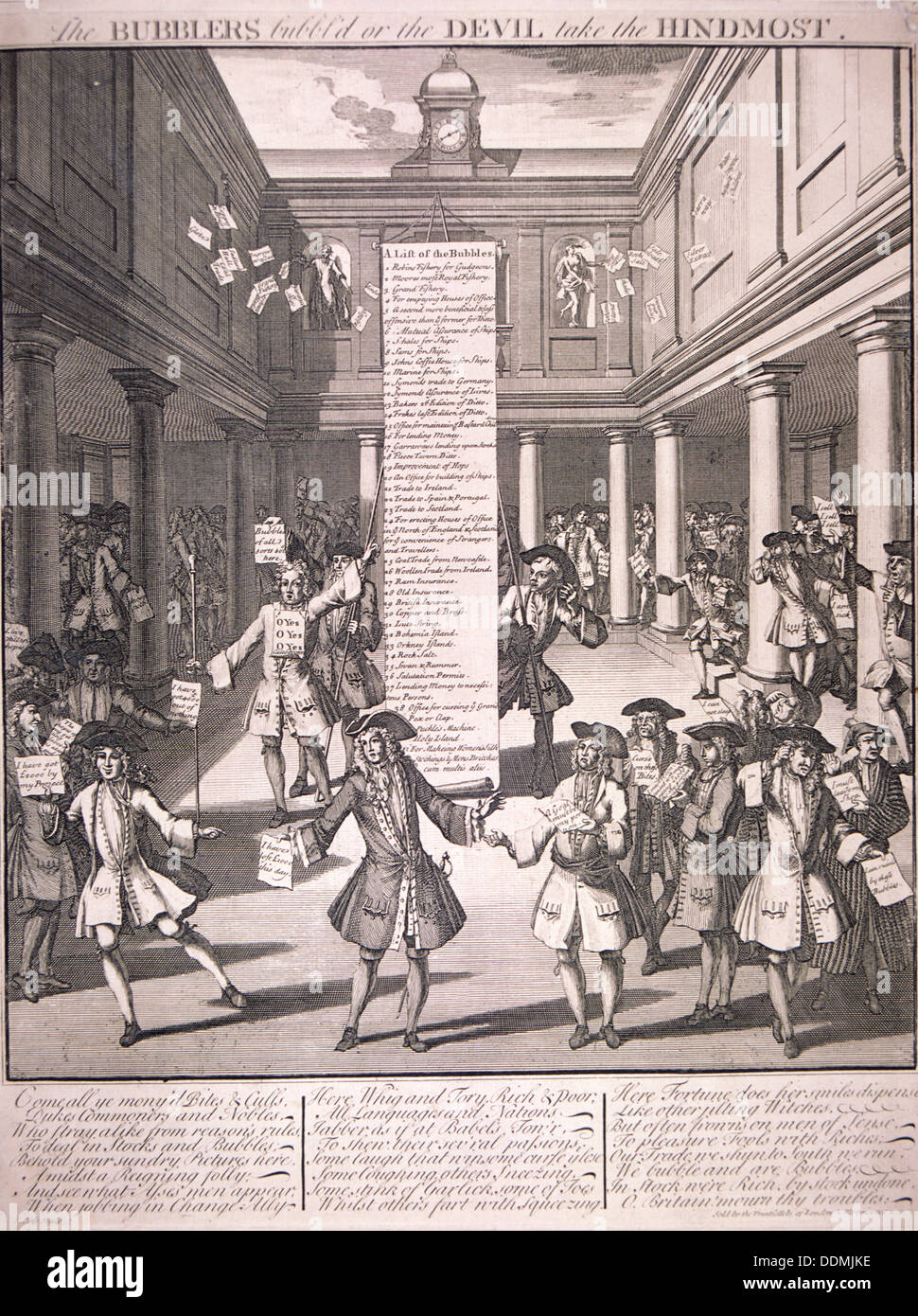 Stock Exchange, London, 1720. Artist: James Cole Stock Photo