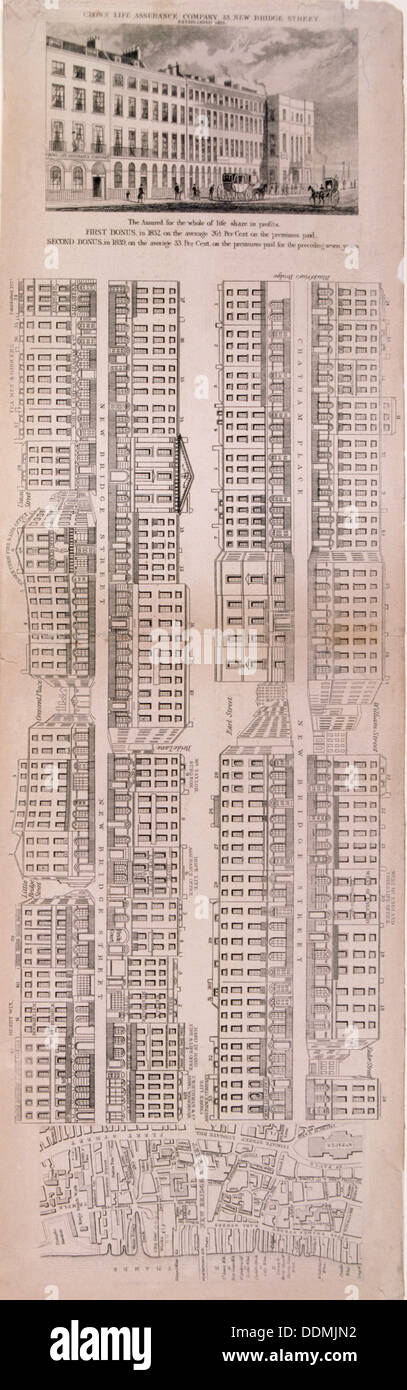Plan of New Bridge Street, London, c1838. Artist: Anon Stock Photo