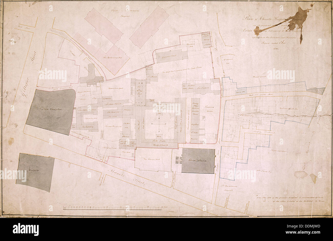 Plan of Christ's Hospital, Newgate Street, London and its adjoining estate, 1819.  Artist: Anon Stock Photo
