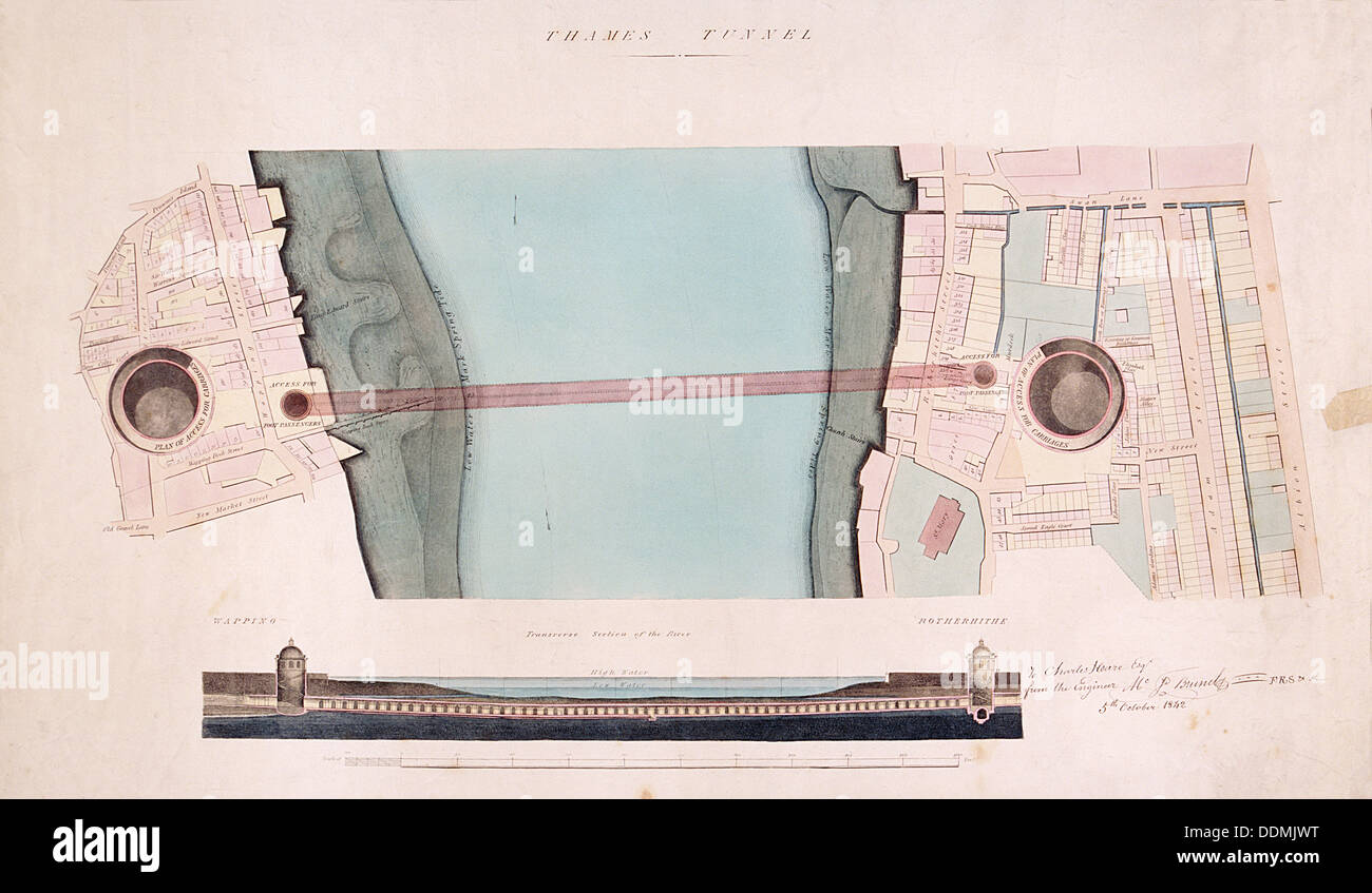 Plan and longitudinal section of the Thames Tunnel, London, 1842. Artist: Anon Stock Photo