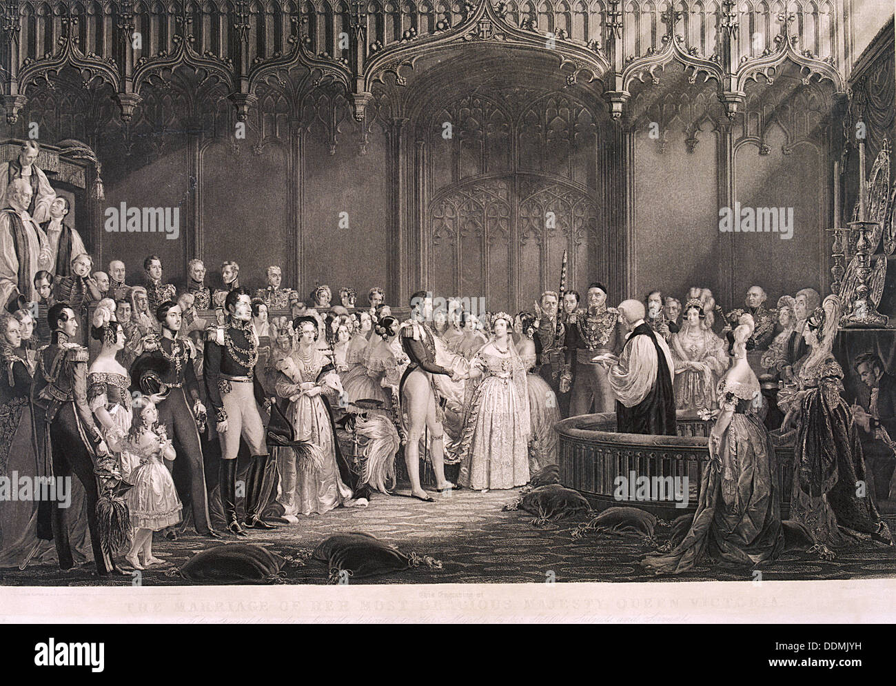 Queen Victoria and Prince Albert's marriage in St James's Palace, London, 1840. Artist: Anon Stock Photo