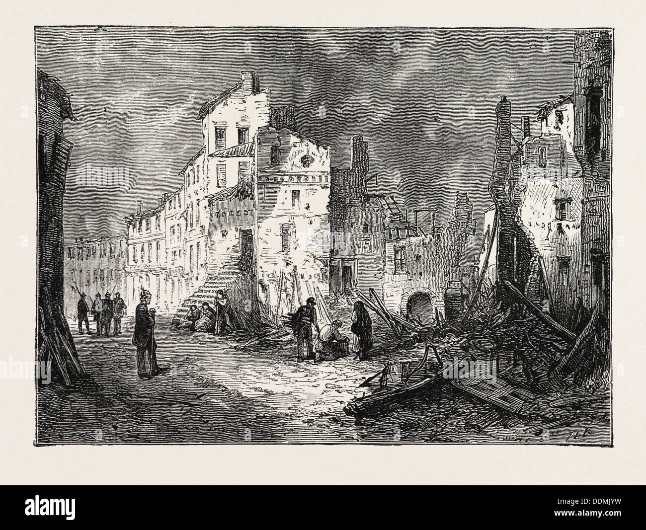 THE FRANCO-PRUSSIAN WAR: RUINS OF THIONVILLE, AFTER THE BOMBARDMENT BY THE PRUSSIANS, FRANCE, 1871 Stock Photo