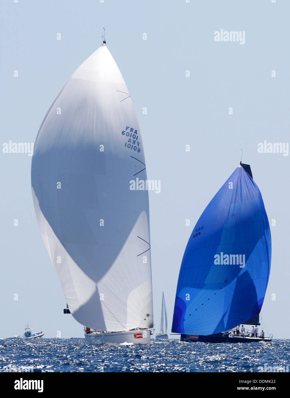 Racing sailing boats seen during a regatta in the Spanish island of