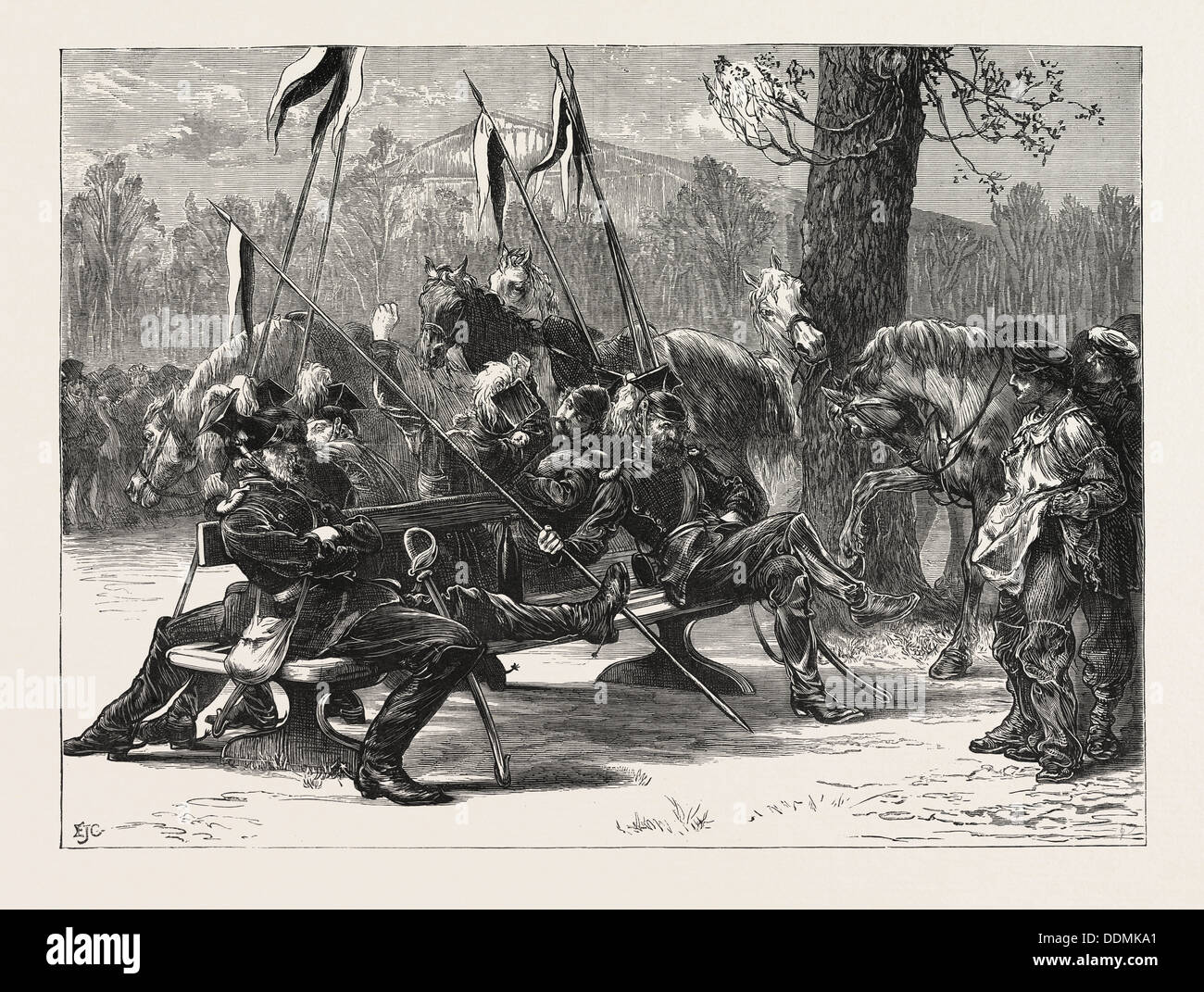 THE FRANCO-PRUSSIAN WAR: THE IRREPRESSIBLE UHLAN IN PARIS, FRANCE, 1871 Stock Photo
