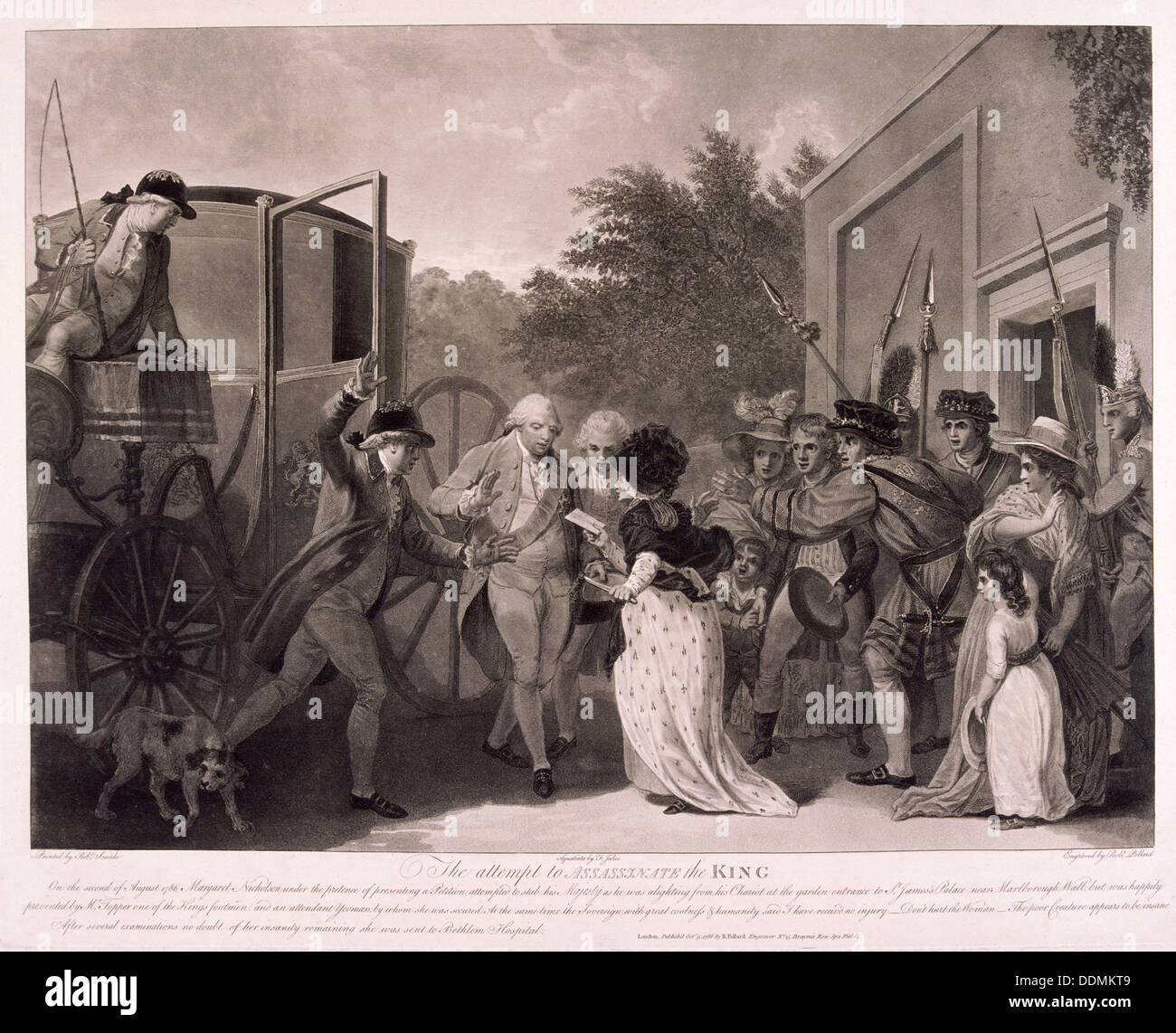 Assassination attempt on King George III, 1786. Artist: Francis Jukes Stock Photo