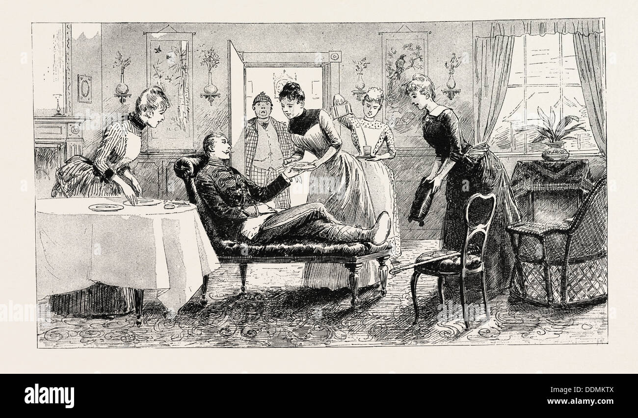 HERE I WAS INDEED MADE MOST COMFORTABLE FOR A SHORT, A TOO SHORT, TIME, 1888 engraving Stock Photo