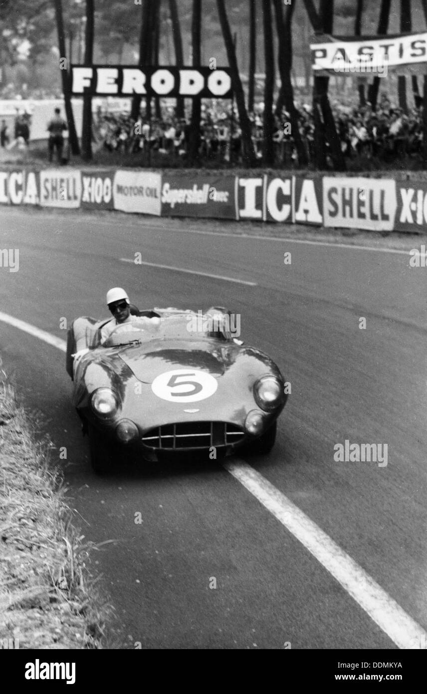 Aston Martin DBR1 in action, Le Mans 24 Hours, France, 1959. Artist: Maxwell Boyd Stock Photo