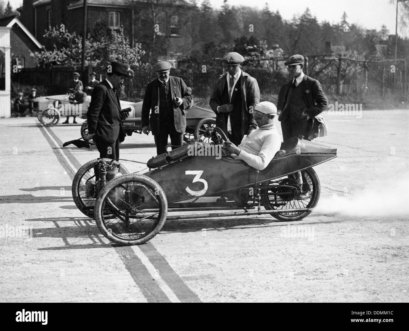 A 1914 Morgan at the starting line of a race, (1914?). Artist: Unknown Stock Photo