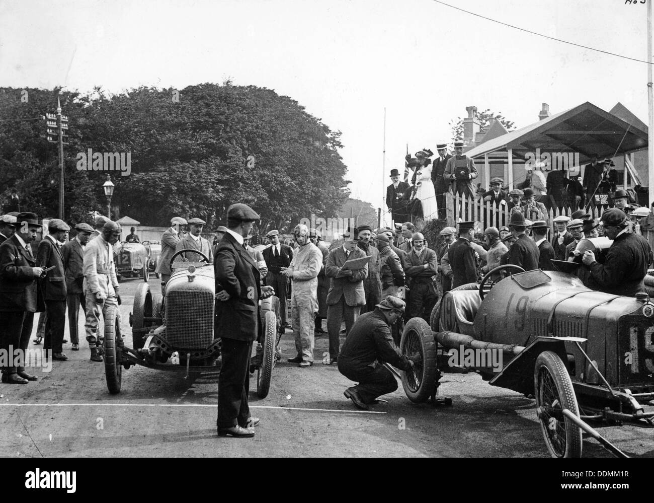 Competitors at the Isle of Man TT, 1914. Artist: Unknown Stock Photo