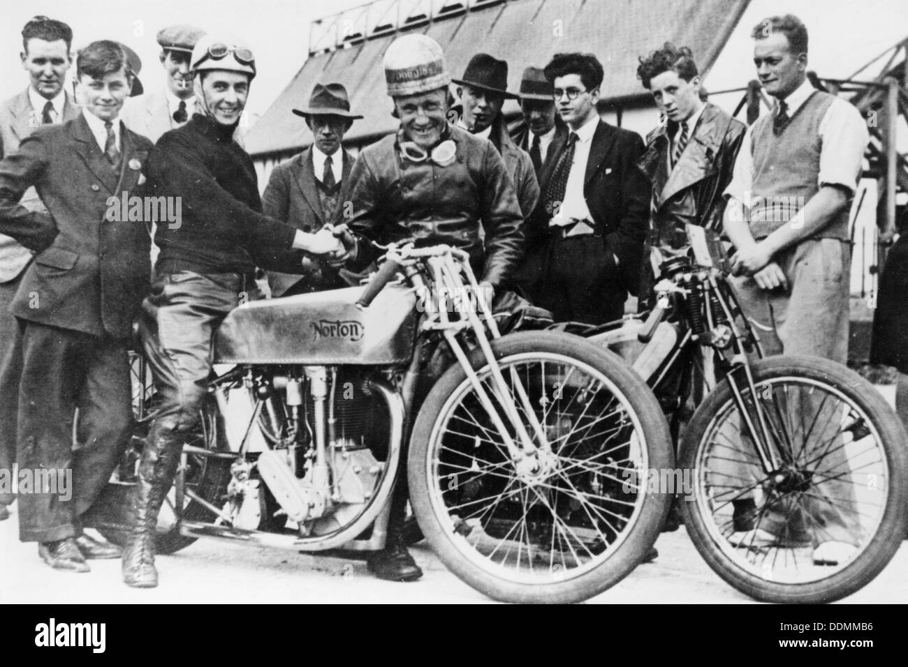 Bill Lacey and Tommy Atkins with a Norton bike, 1931. Artist: Unknown Stock Photo