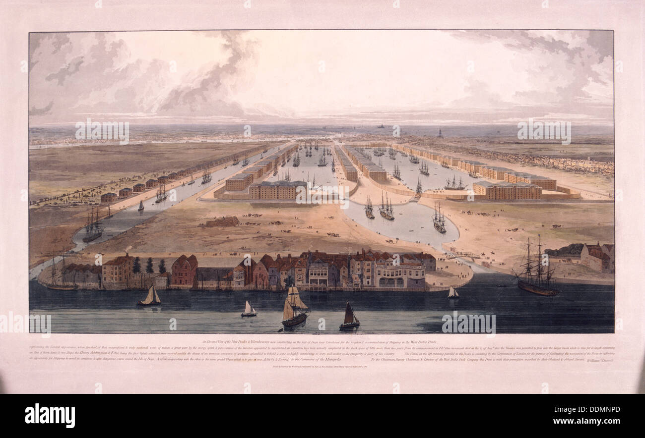 West India Docks, Poplar, London, 1802. Artist: William Daniell Stock Photo