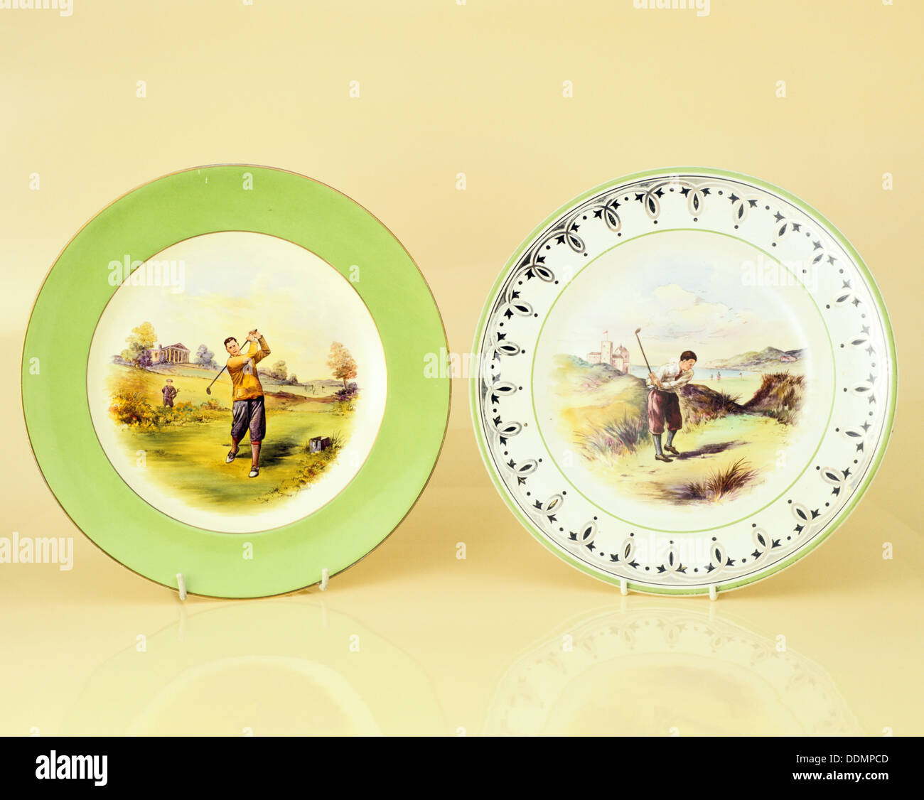 Plates featuring images of golfers, 1931-1932. Artist: Wedgwood Stock Photo