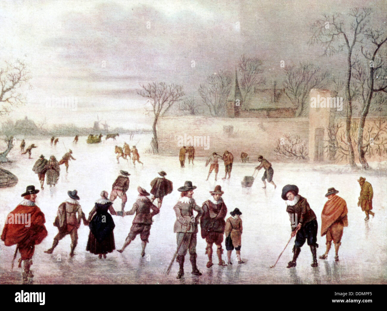 Illustration of people playing golf on frozen water, c18th century. Artist: Unknown Stock Photo