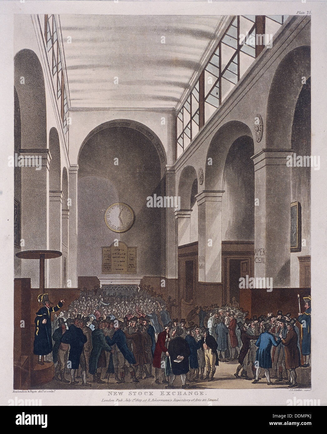 Stock Exchange, Bartholomew Lane, London, 1809. Artist: Joseph Constantine Stadler Stock Photo