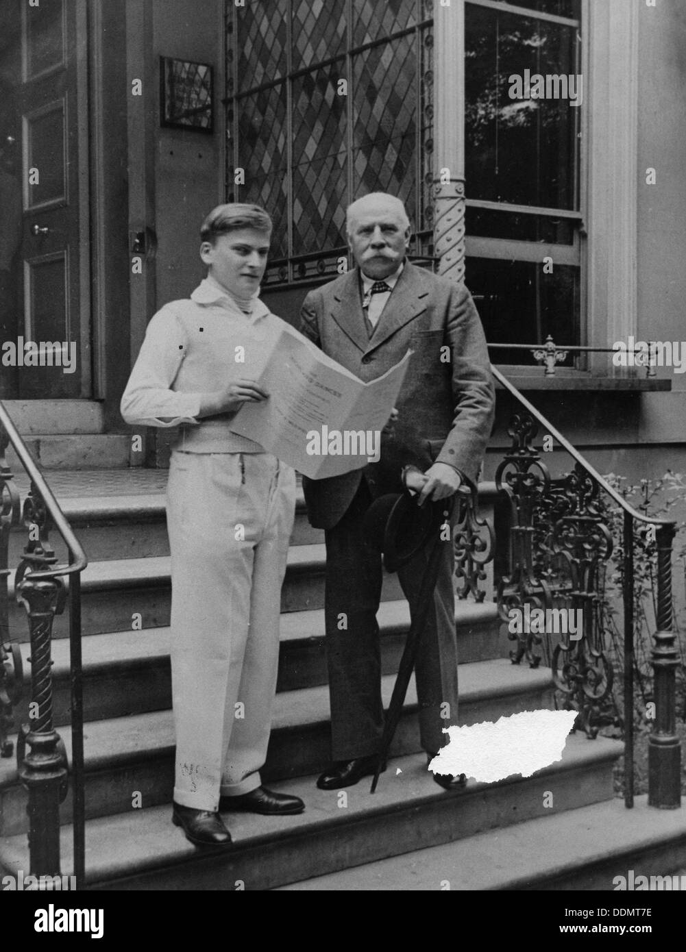 Sir Edward Elgar (1857-1934) with Yehudi Menuhin (1916-1999). Artist: Unknown Stock Photo