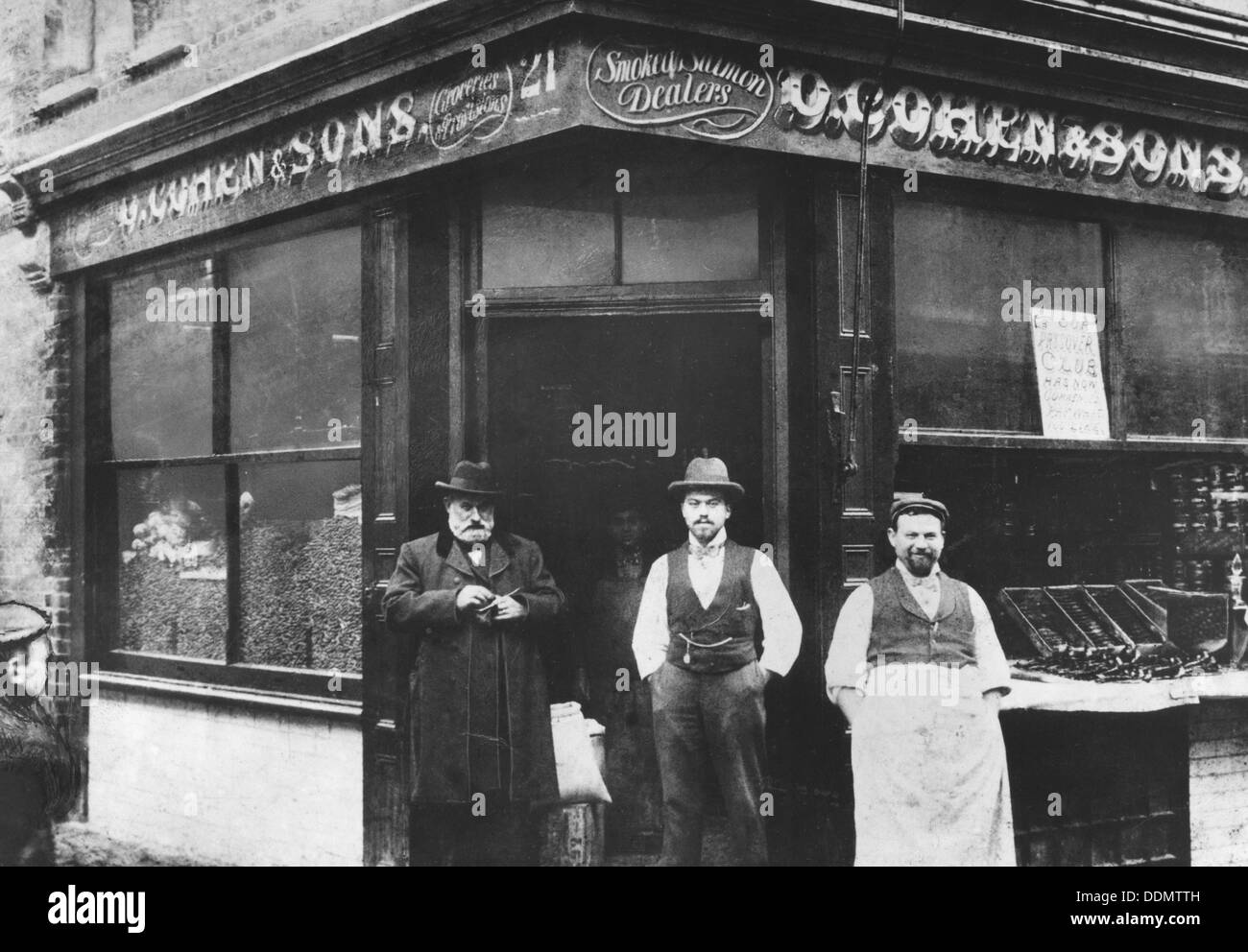 Cohen & Sons, grocers, East End of London, c1890. Artist: Unknown Stock Photo